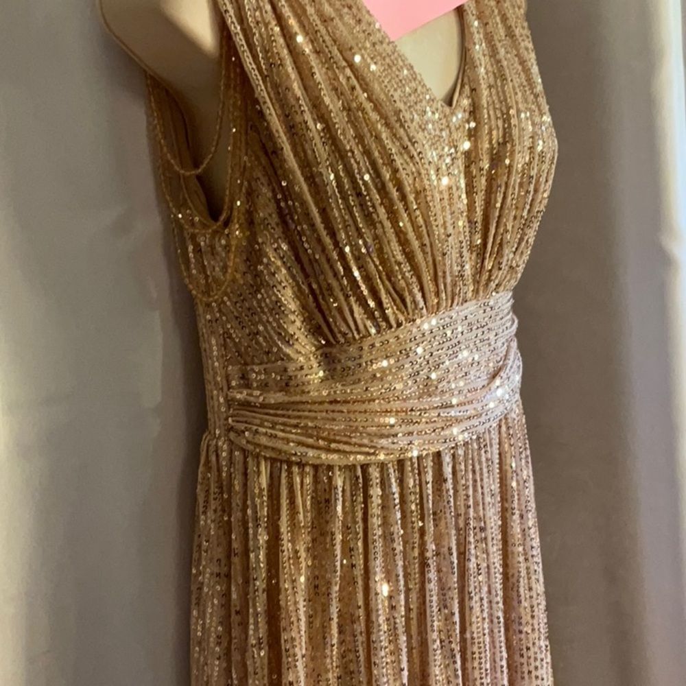 ALISA & LEO nude colored gown with gold to pinkish colored sequins all over 15JR - Picture 8 of 16